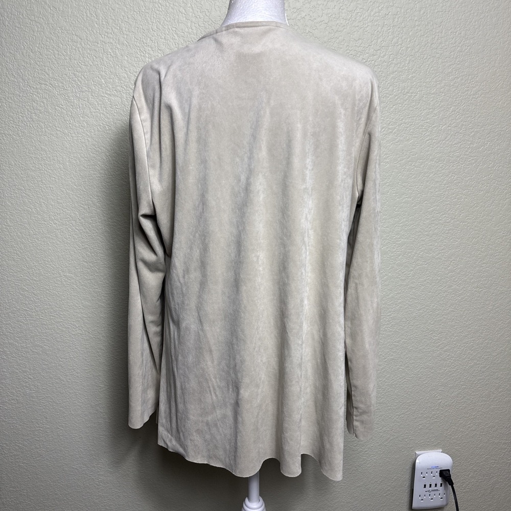 Soft Surroundings #27719 Size M Faux Suede Cardigan Draped Waterfall Beige‎ - Picture 3 of 8